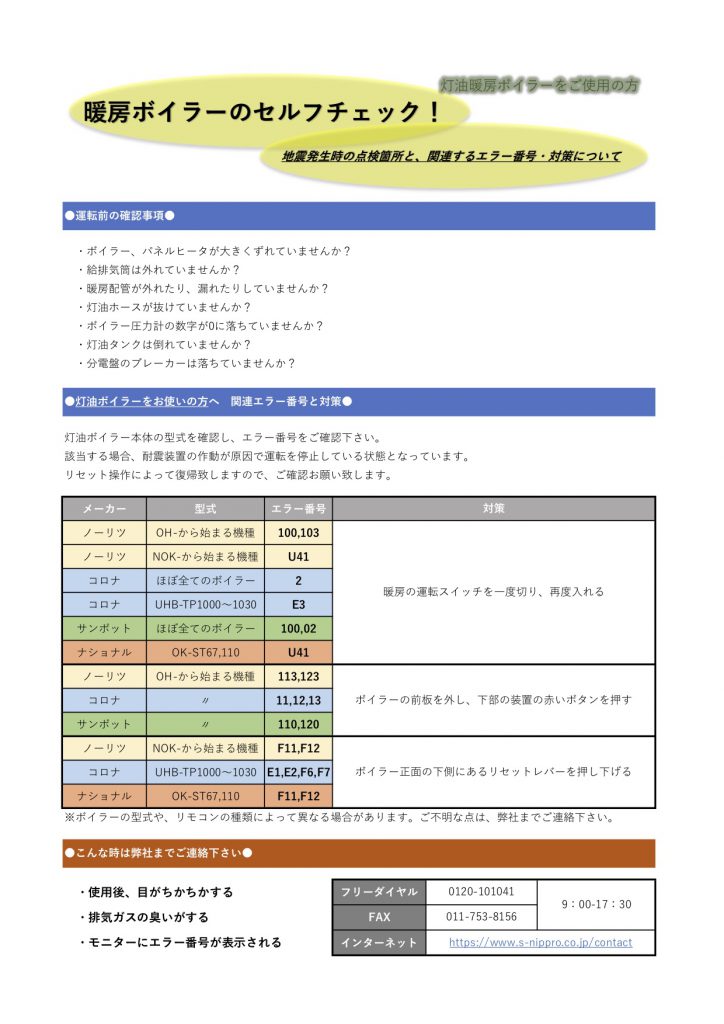 文章解説 灯油ボイラー復旧方法 札幌ニップロ株式会社 文章解説 灯油ボイラー復旧方法 札幌ニップロ株式会社