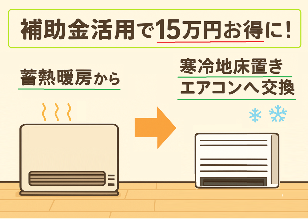 補助金活用で15万円 蓄熱暖房からエアコン交換の施工事例