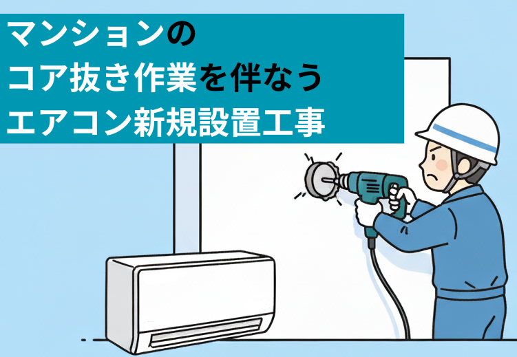 マンションの コア抜き作業を伴なう エアコン新規設置工事